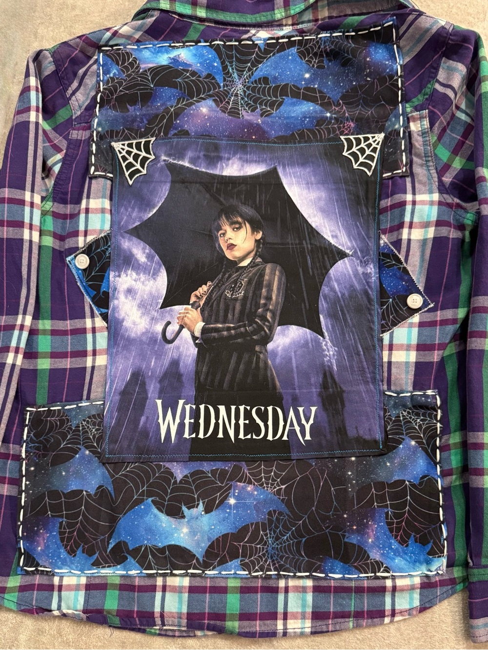 Custom Made “Wednesday Addams” flannel. Size Med/Large. One of a kind.